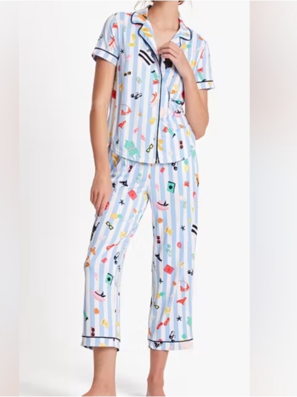 KATE SPADE White/ Blue CABANA STRIPES/ BEACH-THEMED Knit
Pajama Set